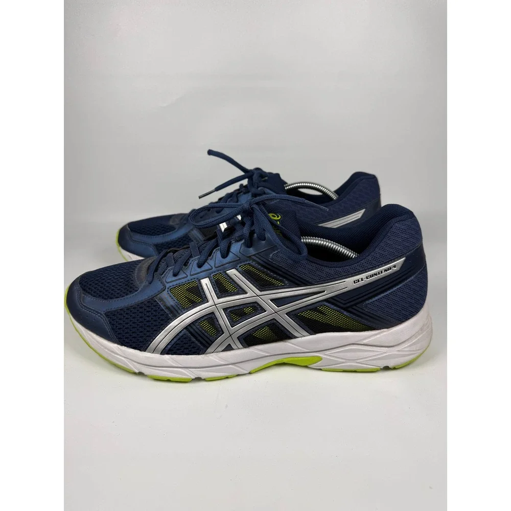ASICS‎ GEL CONTEND 4 Men's Navy Blue Silver Neon Running Jogging Shoes Size 13